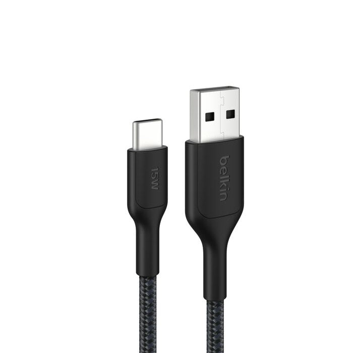 Belkin BoostCharge Pro Braided USB-C to USB-A Cable (1M) - Black (CAB022fq1MBK), 3A/15W, 480Mbps, 350K+ Bends, Apple,USB-IF Certified,2