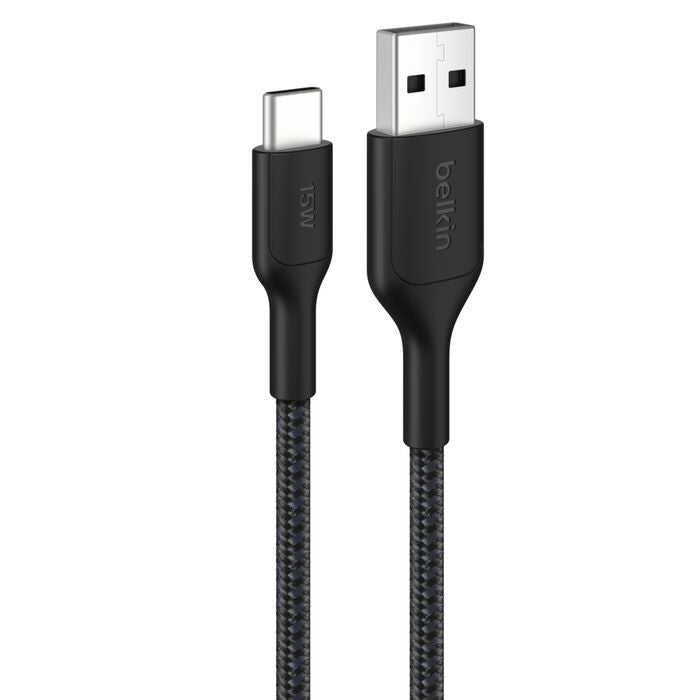 Belkin BoostCharge Pro Braided USB-C to USB-A Cable (2M) - Black (CAB022fq2MBK), 3A/15W, 480Mbps, 350K+ Bends, Apple,USB-IF Certified,2