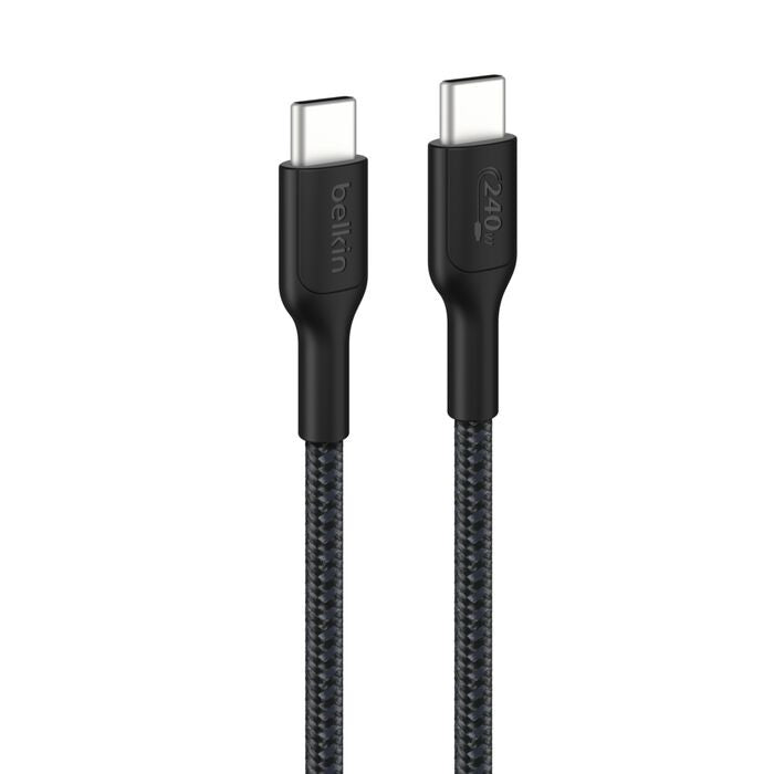 Belkin BoostCharge Pro Braided USB-C to USB-C Cable (1M) - Black (CAB025FQ1MBK), 5A/240W, 480Mbps, 350K+ Bend, USB-IF Certified, 2