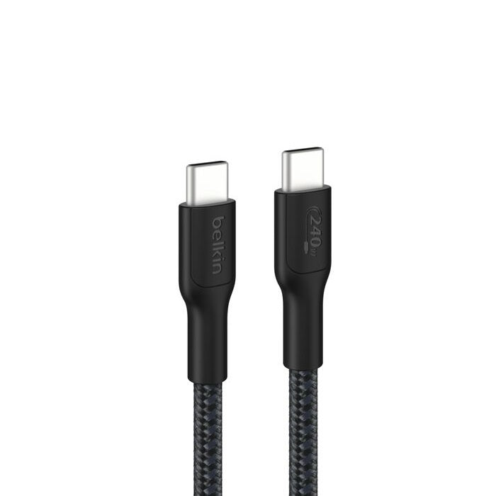 Belkin BoostCharge Pro Braided USB-C to USB-C Cable (3M) - Black (CAB025fq3MBK), 5A/240W, 480Mbps, 350K+ Bend, USB-IF Certified, 2