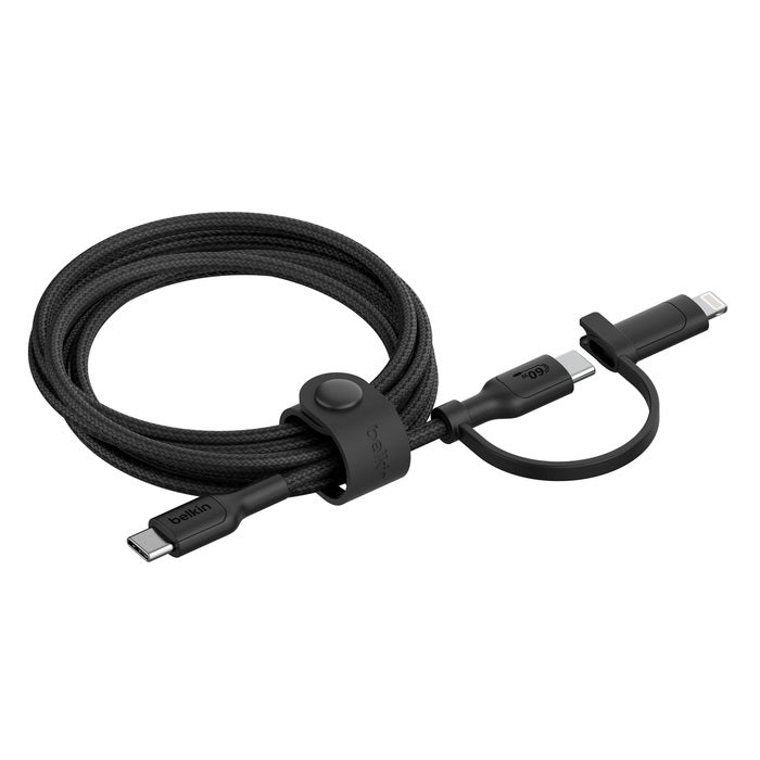 Belkin BoostCharge Pro 2-in-1 USB-C to USB-C/ Lightning (1.5M) - Black (CAC003fq1.5MBK), 60W, 480Mbps, 30K+ Bends, Intertek-Certified,2 Years