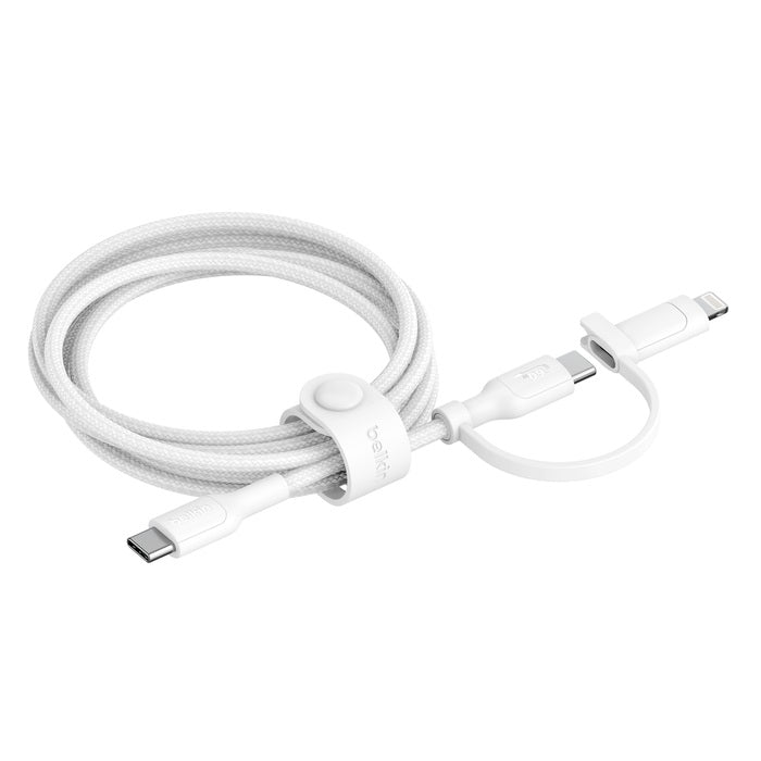 Belkin BoostCharge Pro 2-in-1 USB-C to USB-C/ Lightning (1.5M) - White (CAC003fq1.5MWH), 60W, 480Mbps, 30K+ Bends, Intertek-Certified,2 Years