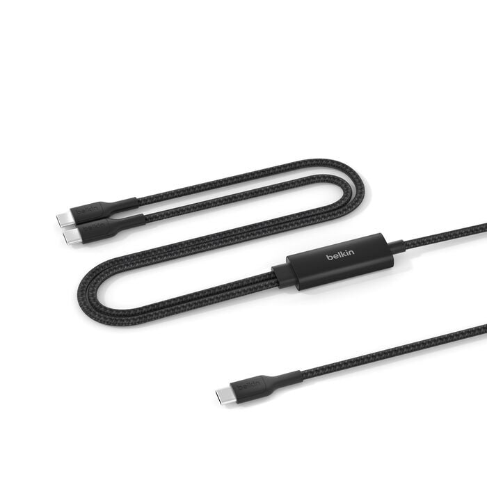 Belkin BoostCharge Pro Braided USB-C to Dual USB-C Cable (1.5M) - Black (CAC004fq1.5MBK), 140W, 480Mbps, 350K+ Bends, Apple, 2