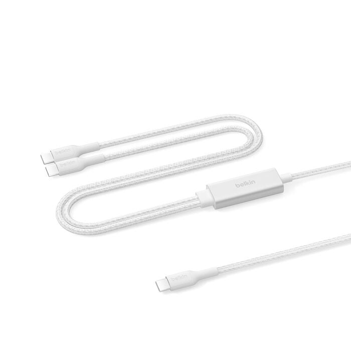 Belkin BoostCharge Pro Braided USB-C to Dual USB-C Cable (1.5M) - White (CAC004fq1.5MWH), 140W, 480Mbps, 350K+ Bends, Apple, 2