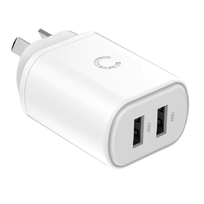Cygnett PowerPlus 12W Dual Port Wall Charger - White (CY3671PDWLCH), 2x USB-A (12W), Lightweight & Compact Design, Charge 2x Devices, 2 Years