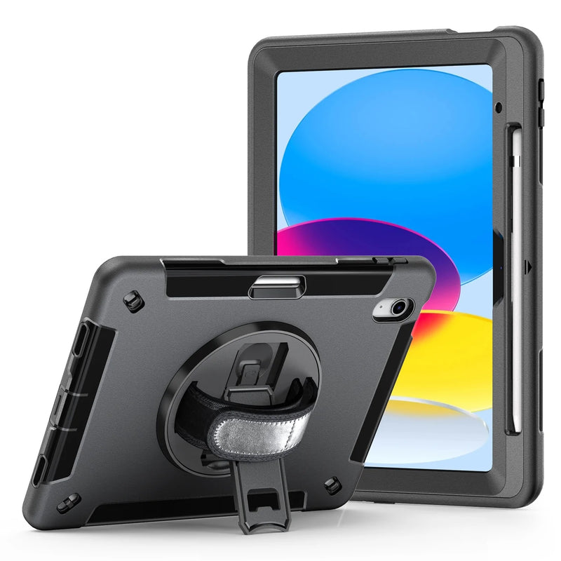 USP Rugged Apple iPad (11') (A16) (11th Gen) / iPad (10.9') (10th Gen) Case Black -Built-in-Kickstand,Hand & Shoulder Strap,DropProof,5