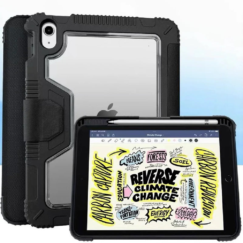 USP Rugged Apple iPad (11.0') 11th Gen (A16) / iPad 10th Gen (10.9') Clear Case Black - Military-Grade, Built-in-Kickstand, Pen Holder,DropProof