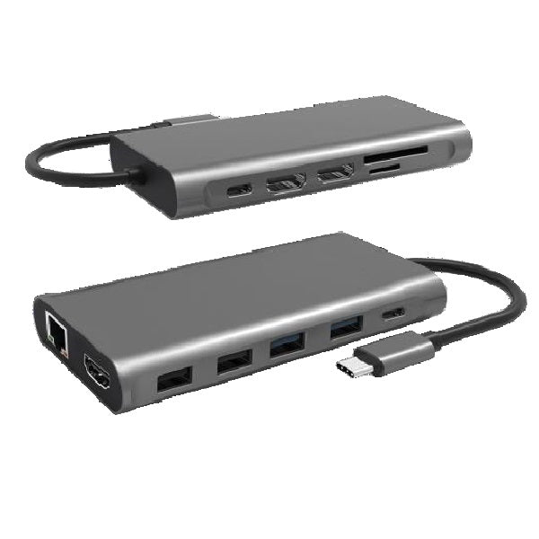 Cygnett Unite 12-in-1 USB-C Multiport Hub Adapter Dock(CY4549HUB12)4xUSB-A 2xUSB-C(100W PD/3.0)3xHDMI(60Hz/30Hz) 1xMicro SD,2Years