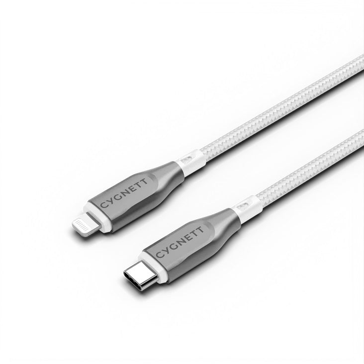 Cygnett Armoured Lightning to USB-C (2.0) Cable (1M) -White(CY4668PCCCL),30W,Braided, 480Mbps Transfer, Fast Charge iPhone/iPad, MFi, 5 Years