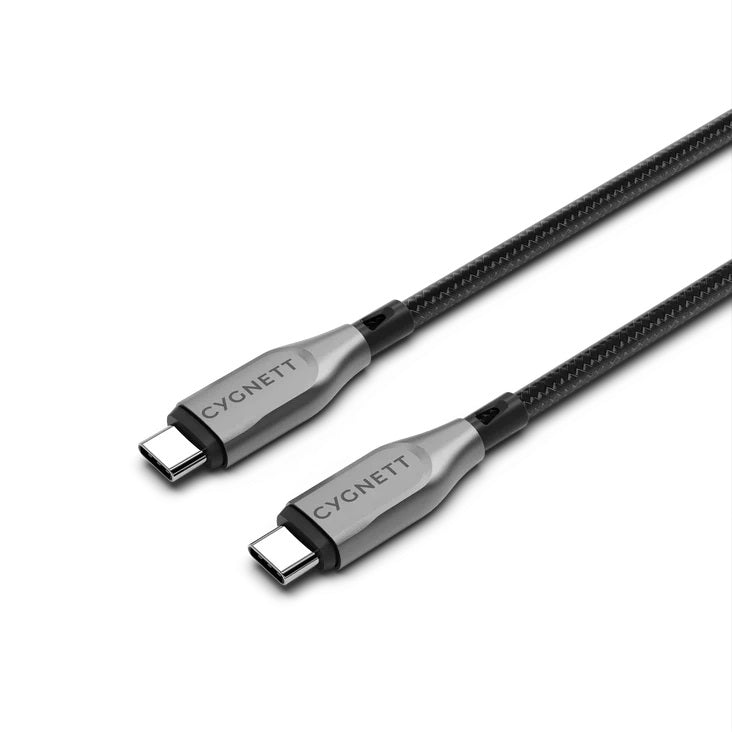 Cygnett Armoured Braided USB-C to USB-C (2.0) Cable (0.5M) - Black (CY4673PCTYC), 5A/100W, 480Mbps, Turbo Charge, Best for Laptop, 5 Years