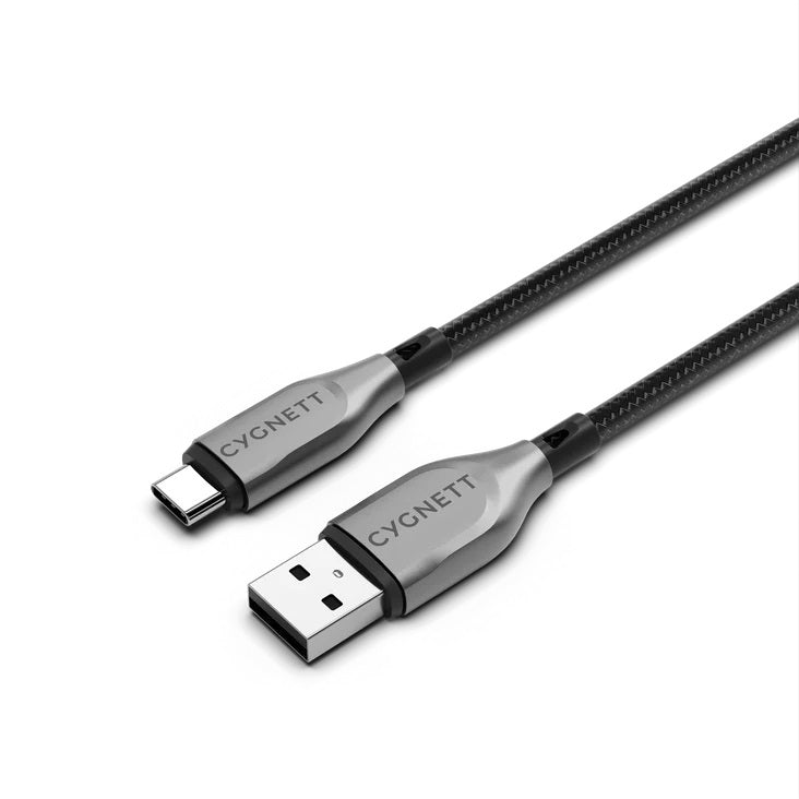 Cygnett Armoured Braided USB-C to USB-A (2.0) Cable (0.5M) - Black (CY4680PCUSA), 3A/60W, 480Mbps, Turbo Charge, Best for Laptop, 5 Years