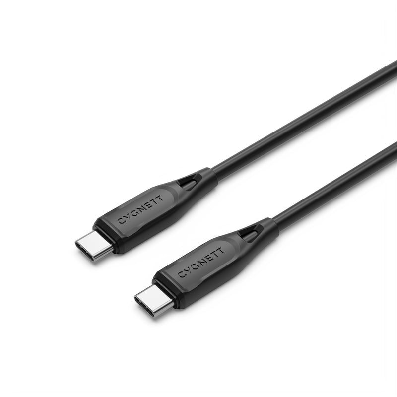 Cygnett Essentials USB-C to USB-C (2.0) Cable (2M) - Black (CY4693PCTYC), 3A/60W, 480Mbps, Turbo Charge, Best for Laptop, 2 Years