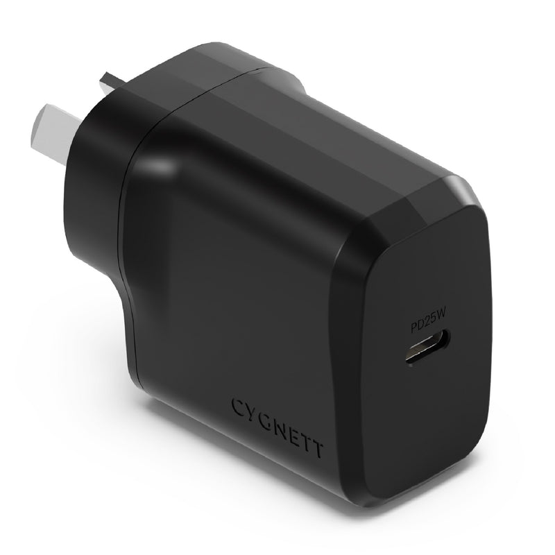 Cygnett PowerPlus 25W USB-C PD Fast Wall Charger-Black(CY4735PDWCH), Palm-Size,Portable,Best for iPhone,Samsung's PPS & USB-C Devices,2 Years