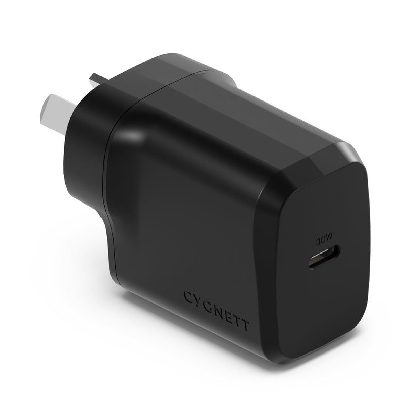 LS Cygnett PowerPlus 30W USB-C PD GaN Fast Wall Charger -Black(CY4737PDWCH),Portable,Best for iPhone,Samsung's PPS & USB-C Devices, 2 Years