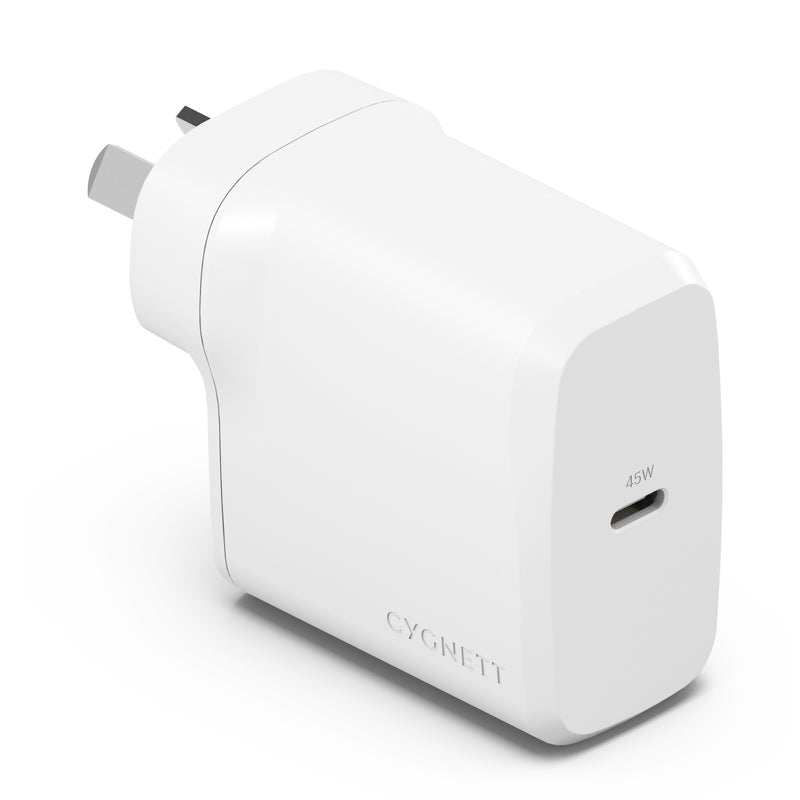 Cygnett PowerPlus 45W USB-C PD GaN Fast Wall Charger -White(CY4738PDWCH),Portable,Best for iPhone,Samsung's PPS & USB-C Devices, 2 Years