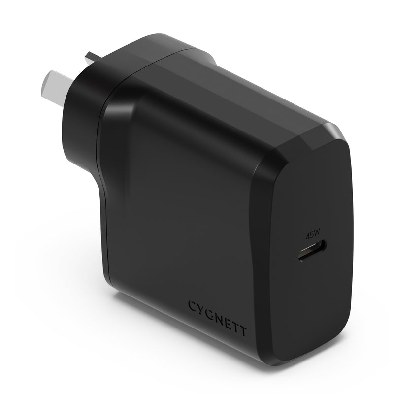 Cygnett PowerPlus 45W USB-C PD GaN Fast Wall Charger -Black(CY4739PDWCH), Portable,Best for iPhone,Samsung's PPS & USB-C Devices, 2 Years