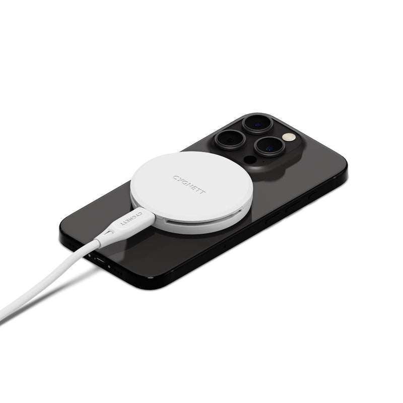 Cygnett ChargePuck Qi2 15W Fast Wireless Charger -White(CY5062CCRGP),Compact & Lightweight, 1.2M USB-C Cable,Perfect for Travel,2 Years