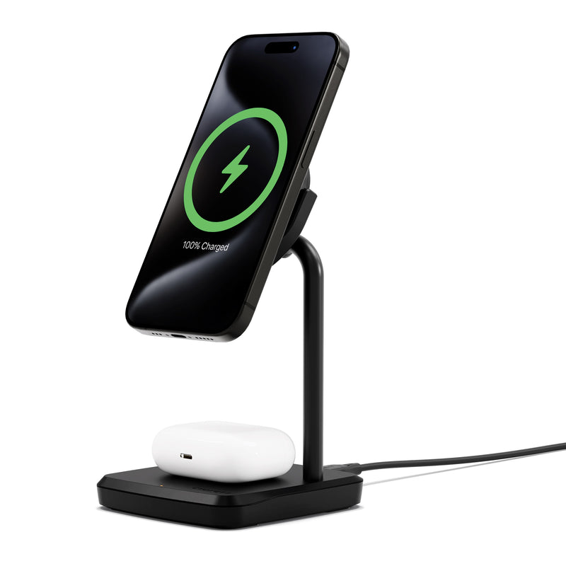 Cygnett ChargeBase Qi2 2-in-1 Magnetic 15W Wireless Charger - Black (CY5067BUNCP),1.2M USB-C Cable,25W Wall Charger,80Â° Swivel Head,2 Years