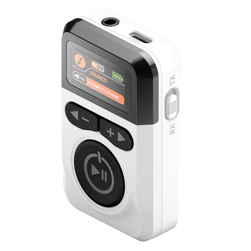 Cygnett Voyager Wireless Elite Audio Adapter - White (CY5164VOYAA), Detailed LCD display, 28+ hours of playtime,3.5mm Aux Cable, 2 Years