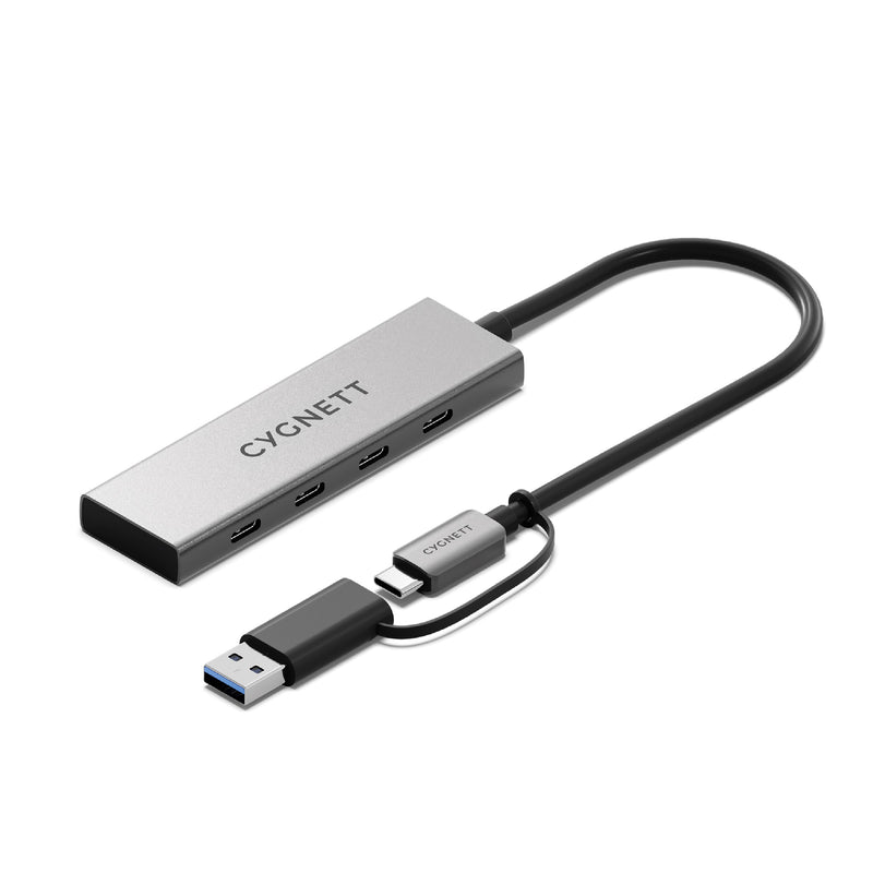 Cygnett Unite 4-in-1 USB-C to USB-C Hub- White(CY5390CYHUB)4x USB-C Ports,10Gbps Transfer,Aluminium Outer Shell,15cm cable, 2-Year