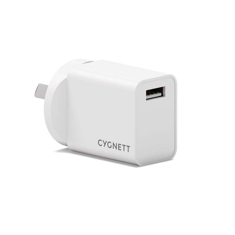 Cygnett PowerPlus 12W USB-A Wall Charger - White(CY5594PDWCH), Lightweight & Compact Design, Perfect for Travel, 2 Years