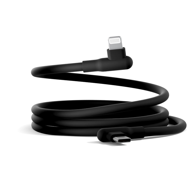 Cygnett DriveSync Right Angled Silicone Lightning to USB-C Cable (0.7M) - (CY5668CCACB), 3A/30W, 480Mbps, Drive & Sync, 2 Years