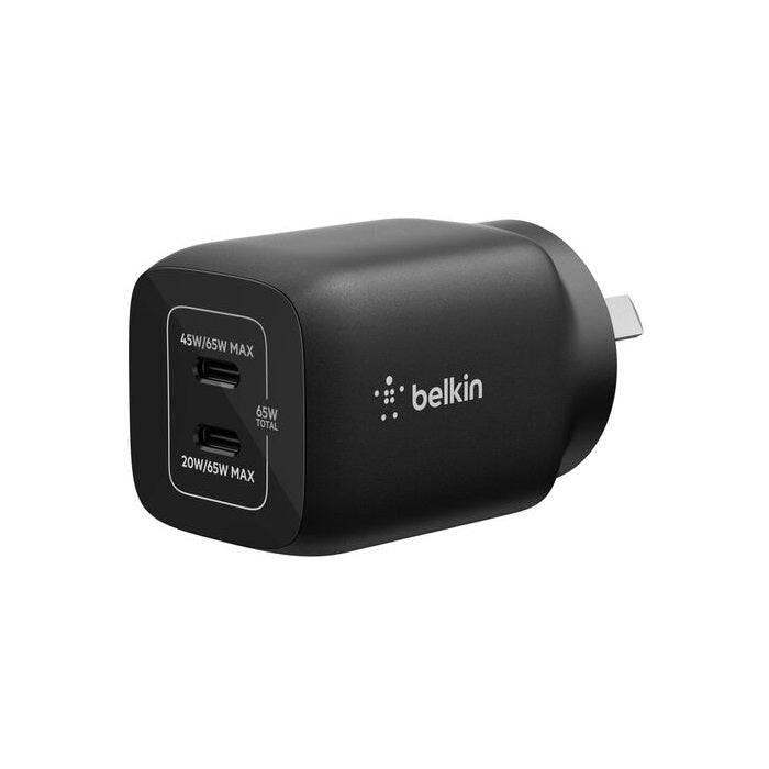 Belkin Gaming Dual USB-C Wall Charger 65W (45W + 20W) For Nintendo Switch 2 - Black (ENA007auBK), Compact, Travel-Friendly, 2 Years