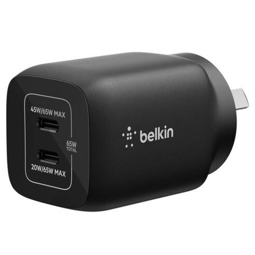 Belkin Dual USB-C 65W (45W + 20W) Wall Charger - Black (ENA007auBK), Compact, Travel-Friendly, Ideal for Nintendo Switch 2, 2