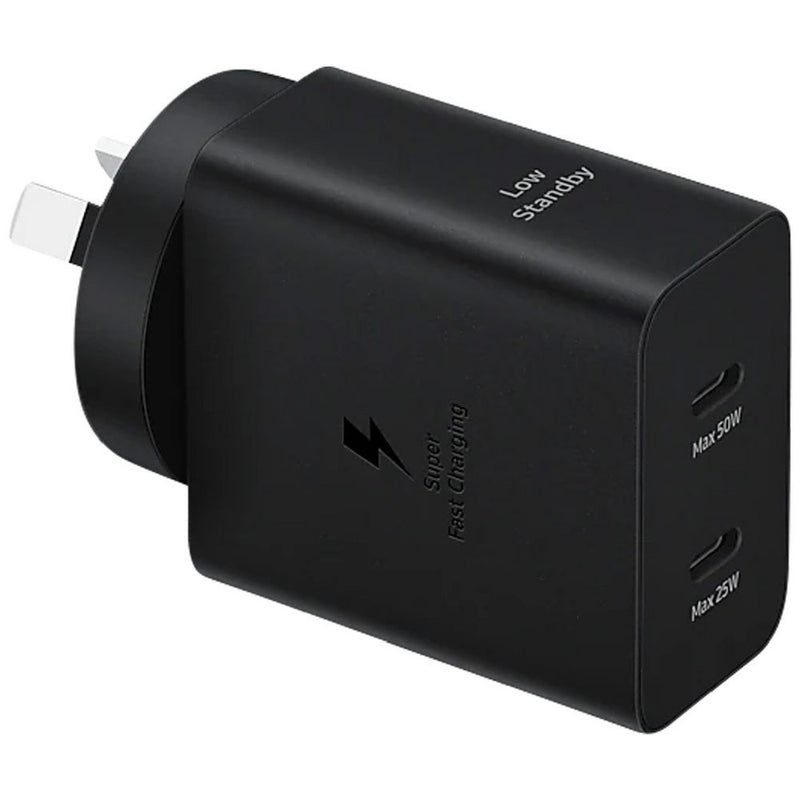 Samsung 50W Duo Power Adapter with USB-C to C Cable (1.8M) - Black(EP-T5020XBEGAU), 2xUSB-C, Multi Device Compatibility, 6 Months