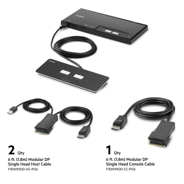 Belkin Cybersecurity and Secure KVM 2-Port Single Head DP Modular Secure KVM Switch PP4.0 W/ Remote-Black(F1DN102MOD-PP-4),12VDC 2.5A,2