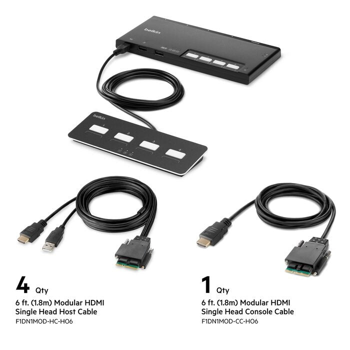 Belkin Cybersecurity and Secure KVM 4-Port Single Head HDMI Modular Secure KVM Switch PP4.0 W/ Remote-Black(F1DN104MOD-HH-4),12V,2.5A,2
