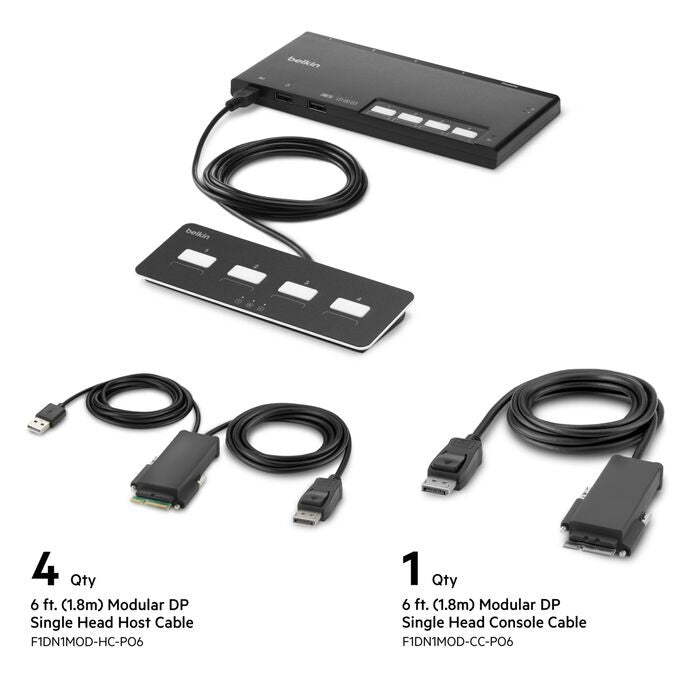 Belkin Cybersecurity and Secure KVM 4-Port Single Head DP Modular Secure KVM Switch PP4.0 W/ Remote - Black(F1DN104MOD-PP-4),12V,2.5A,2