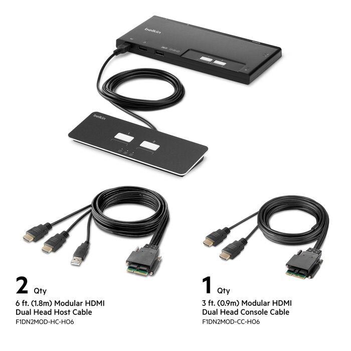 Belkin Cybersecurity and Secure KVM 2-Port Dual Head HDMI Modular Secure KVM Switch PP4.0 W/ Remote-Black(F1DN202MOD-HH-4),12VDC 2.5A,2