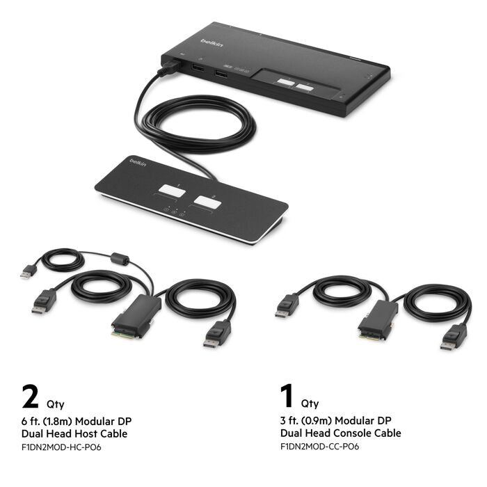 Belkin Cybersecurity and Secure KVM 2-Port Dual Head DP Modular Secure KVM Switch PP4.0 W/ Remote - Black(F1DN202MOD-PP-4),12VDC 2.5A,2