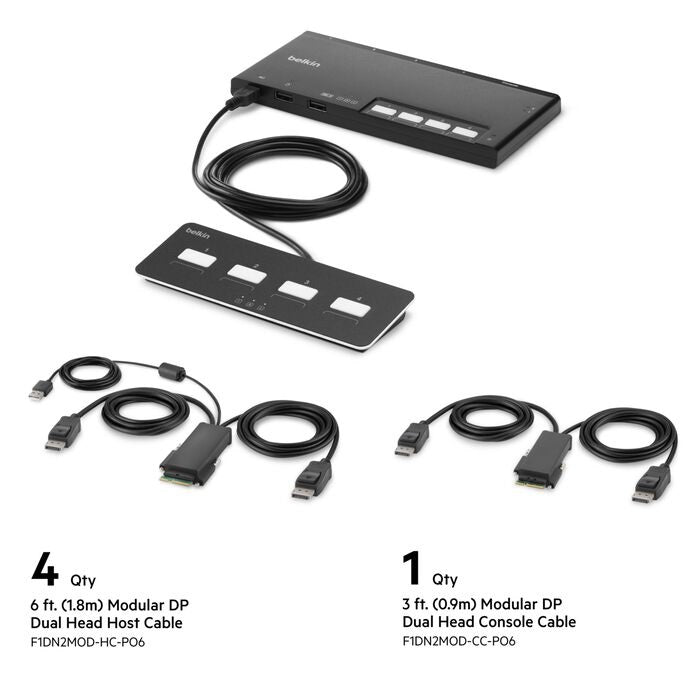 Belkin Cybersecurity and Secure KVM 4-Port Dual Head DP Modular Secure KVM Switch PP4.0 W/ Remote - Black(F1DN204MOD-PP-4),12VDC 2.5A,2