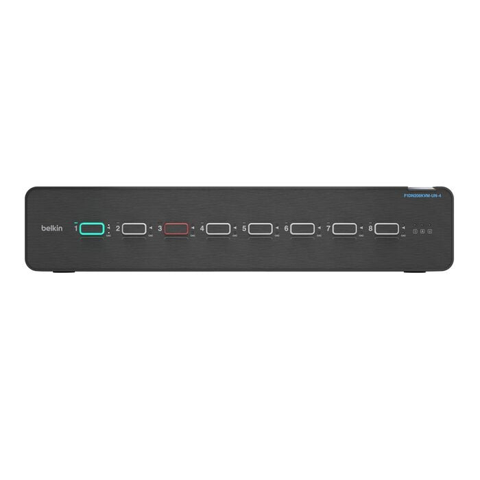 Belkin Cybersecurity and Secure KVM Universal 2nd Gen Secure KVM Switch, 8-Port Dual Head w/ CAC - Black(F1DN208KVM-UN-4),12VDC 4.0A, 2 Years
