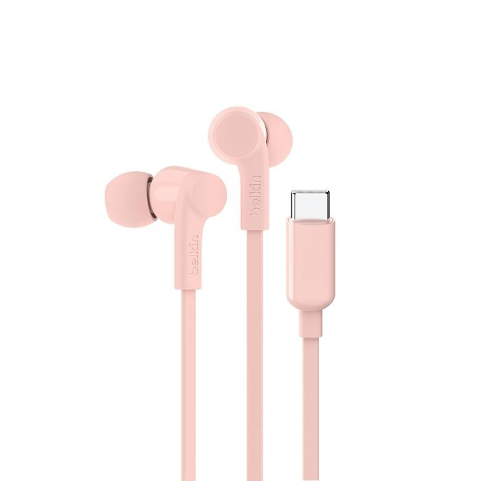 Belkin SoundForm USB-C Wired Earbuds - Pink (G3H0002fqPKV2), Adjustable Volume Limiter, IPX5-Rated, 10mm Drivers, Tangle-Free, 2 Years