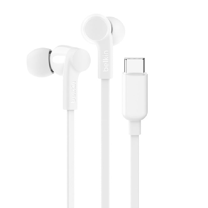 Belkin SoundForm USB-C Wired Earbuds With Adjustable Volume Limiter -White(G3H0002fqPKV2),IPX5-Rated,10mm Drivers,Built-in Microphone,2