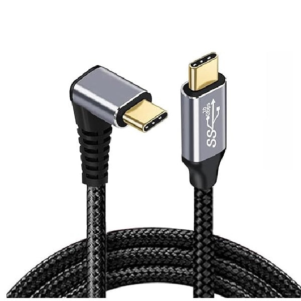 USP Braided USB-C to USB-C Right Angle Cable (1M) - Black,  100W Power, Support 10Gbps Data Speed, Reversible Design,5