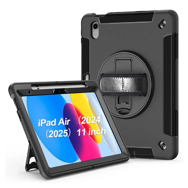 USP Rugged Apple iPad Air (11') (M3/M2) (7th/6th Gen) Case Black -Built-in-Kickstand, Hand & Shoulder Strap, DropProof, 3 Years