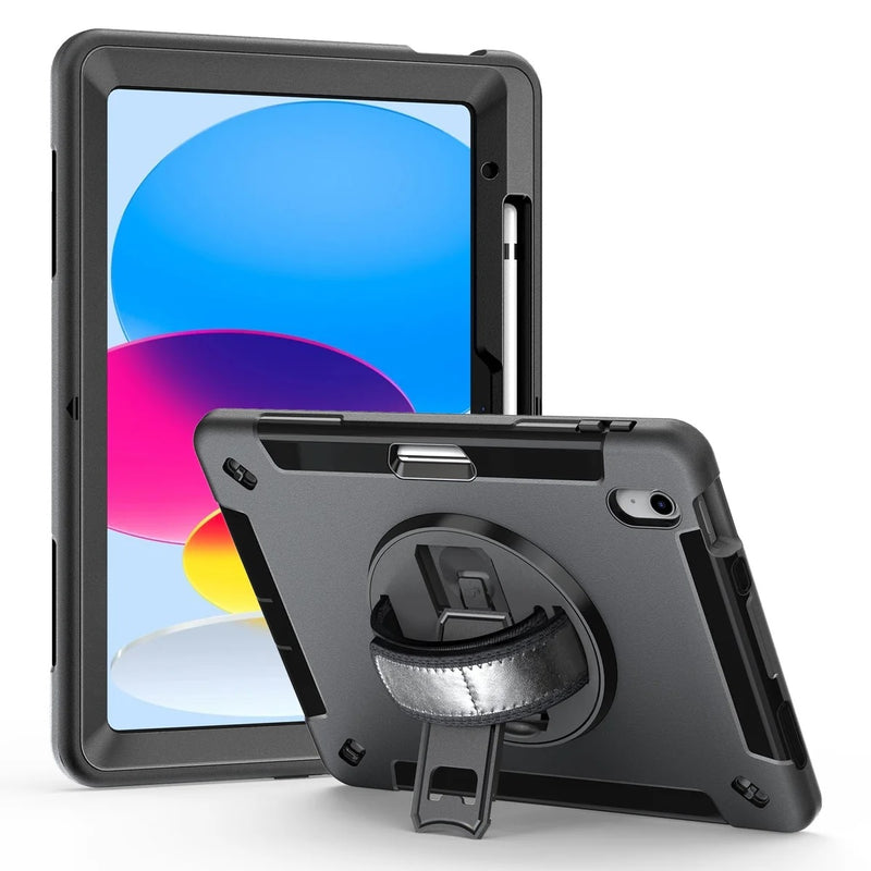 USP Rugged Apple iPad Air (10.5') (3rd Gen) Case Black - Built-in-Kickstand, Hand & Shoulder Strap, DropProof, 5