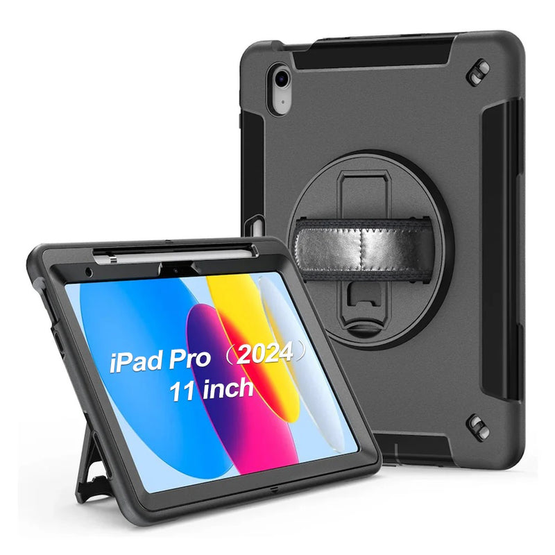 USP Rugged Apple iPad Pro (11') (M5/M4) (6th/5th Gen) Case Black - Built-in-Kickstand, Hand & Shoulder Strap, DropProof, 5