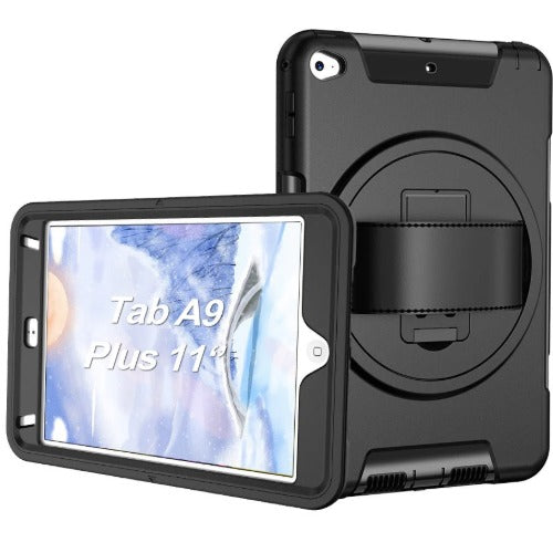 USP Rugged Samsung Galaxy Tab A11+ / Tab A9+ (11') Case Black - Built-in-Kickstand, Hand & Shoulder Strap, DropProof,5