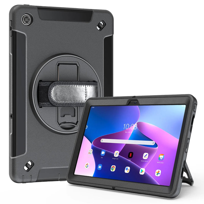 USP Rugged Lenovo Tab M11 (11') Case + Screen Protector Black - Built-in-Kickstand, Hand & Shoulder Strap, DropProof, 5