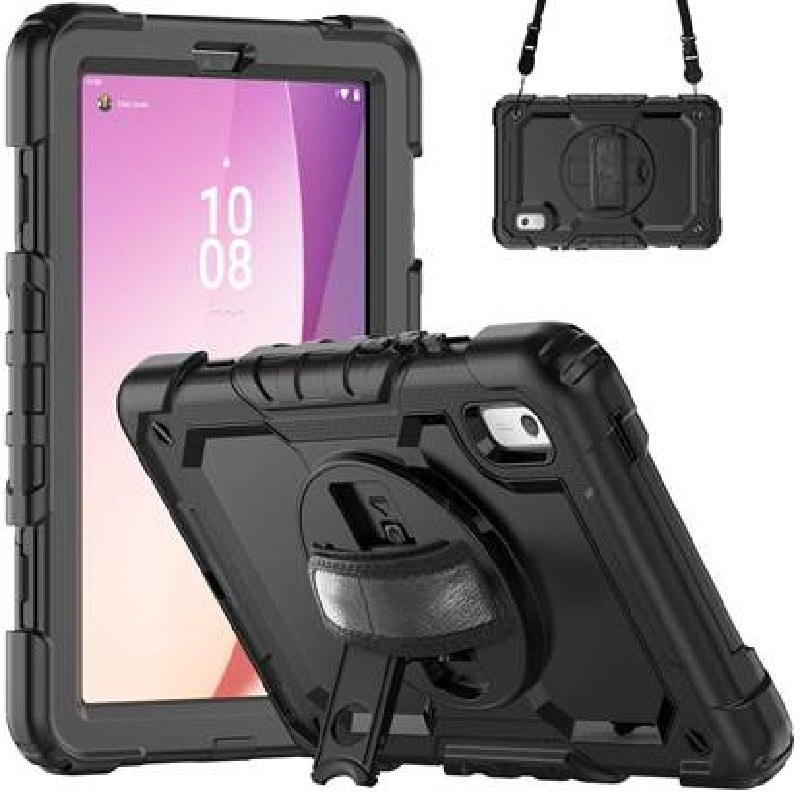 USP Rugged Lenovo Tab M9 (9') Case + Screen Protector Black - Built-in-Kickstand, Adjustable Hand Strap, Shoulder Strap,5