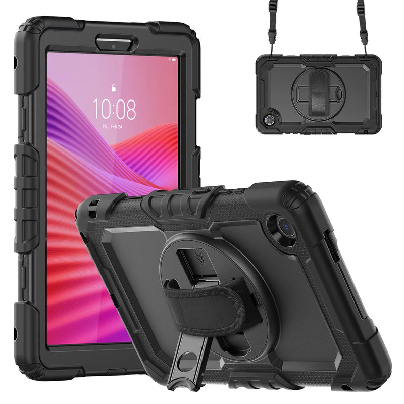 USP Rugged Lenovo Tab One (8.7*) Case Black - Heavy Duty, Built-in-Kickstand, Hand Strap & Shoulder Strap, Raised Edges, 5
