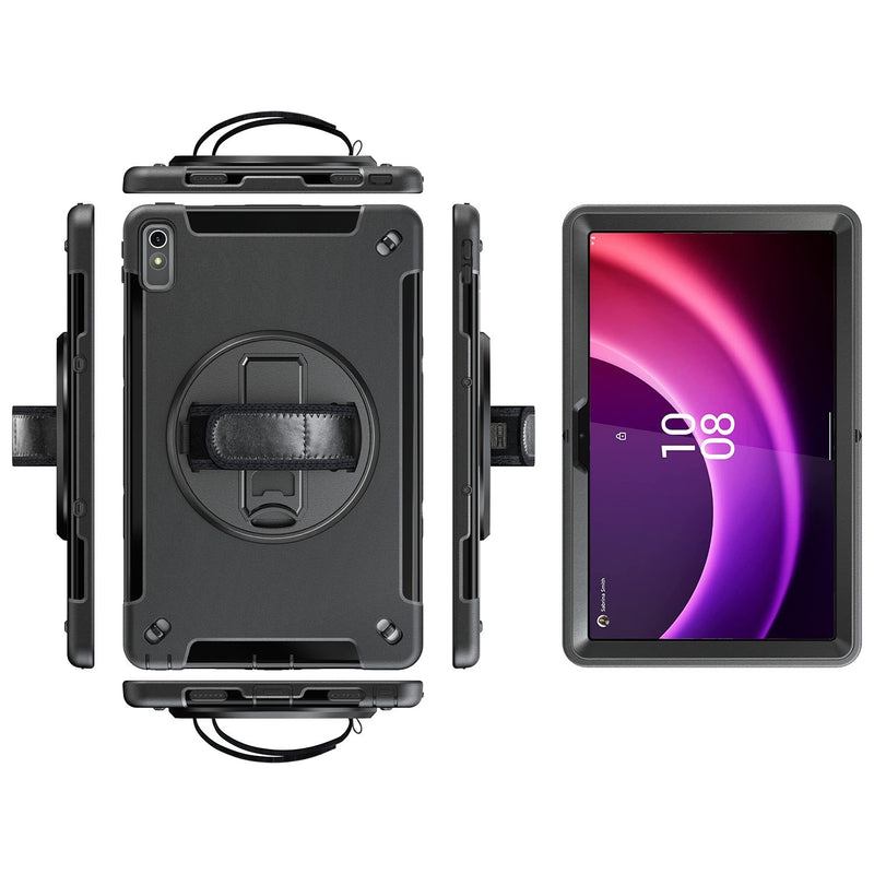 USP Rugged Lenovo Tab P11 (11') (2nd Gen) Case + Screen Protector Black - Built-in-Kickstand,Adjustable Hand Strap,Reinforced Corners,Raised Edges