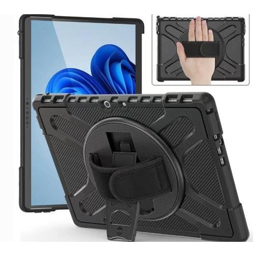 USP Rugged Microsoft Surface 10 Pro Case Black - Built-in-Kickstand, Adjustable Hand Strap, Pen Holder, DropProof,5