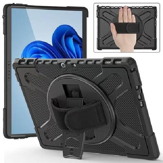 USP Rugged Microsoft Surface Pro 8 (13') Case Black - Built-in-Kickstand, Adjustable Hand Strap, Pen Holder, DropProof, 3 Years