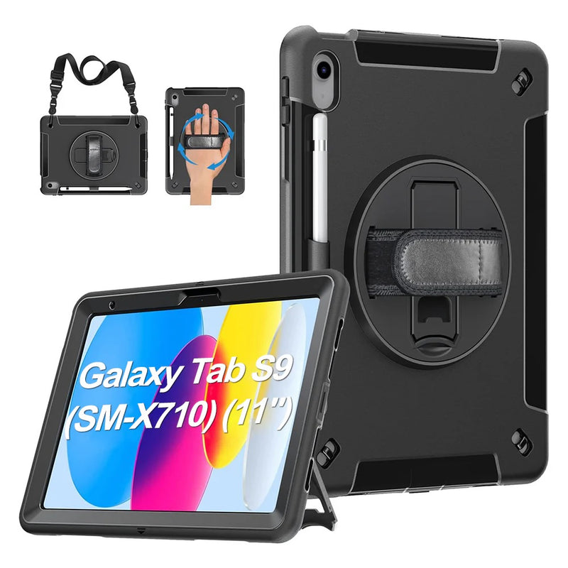 USP Rugged Samsung Galaxy Tab S10 Lite / Tab S10 FE /Tab S9  (SM-X710) (11') /Tab S9 FE (10.9') Case - Military-Grade, Hand Strap,5